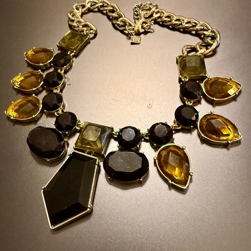 Banana Republic Stunning Gold Amber Black Stone Necklace